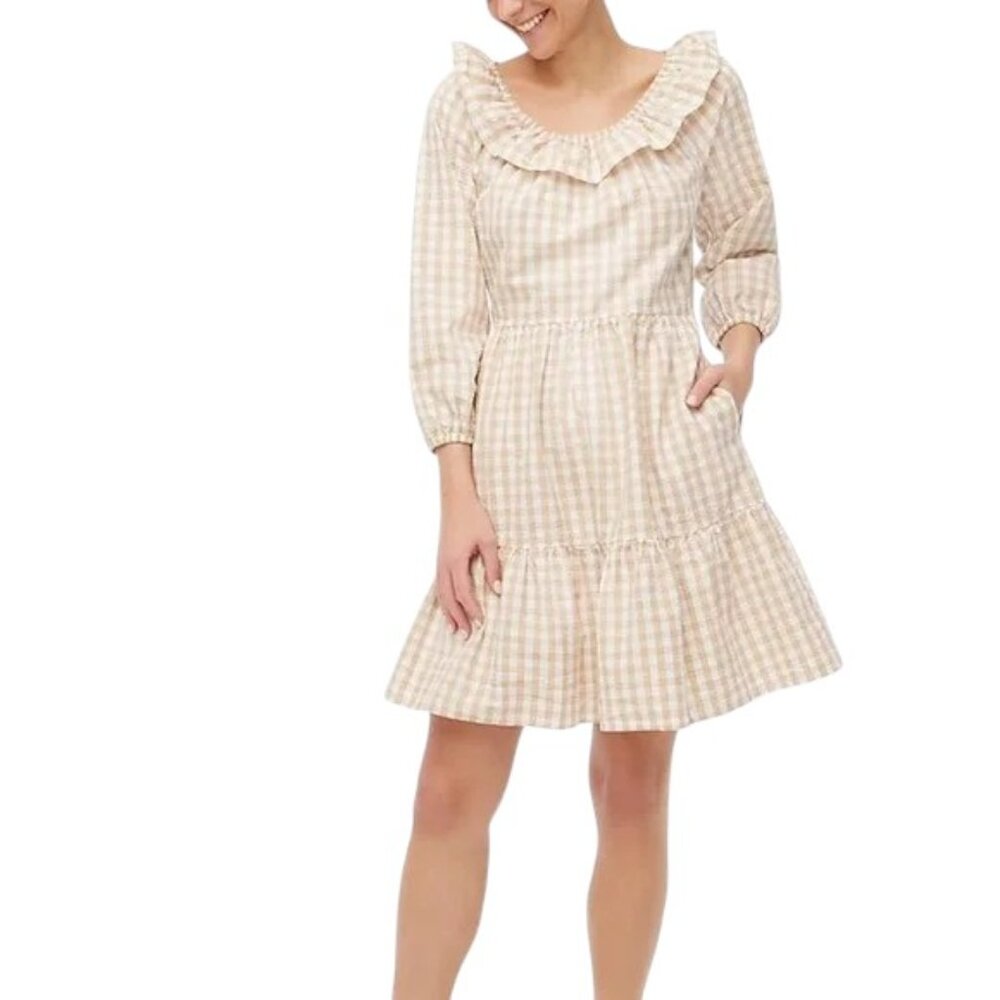 J.Crew Seersucker Ruffleneck Gingham Mini Dress NWT